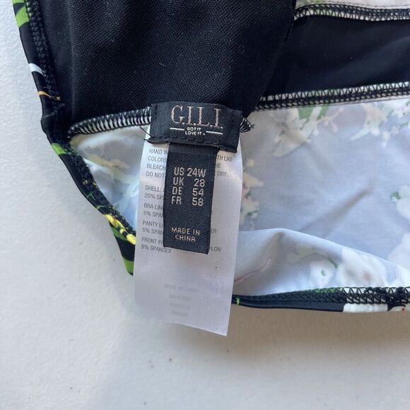 G.I.L.I. Plus Size 24W Black Floral Print One Piece Swimsuit Halter Padded NEW - Picture 10 of 11